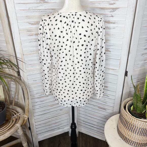 REBECCA TAYLOR 6 Spotted Animal Print Silk Top Button Placket Bell Sleeve White - Picture 12 of 14